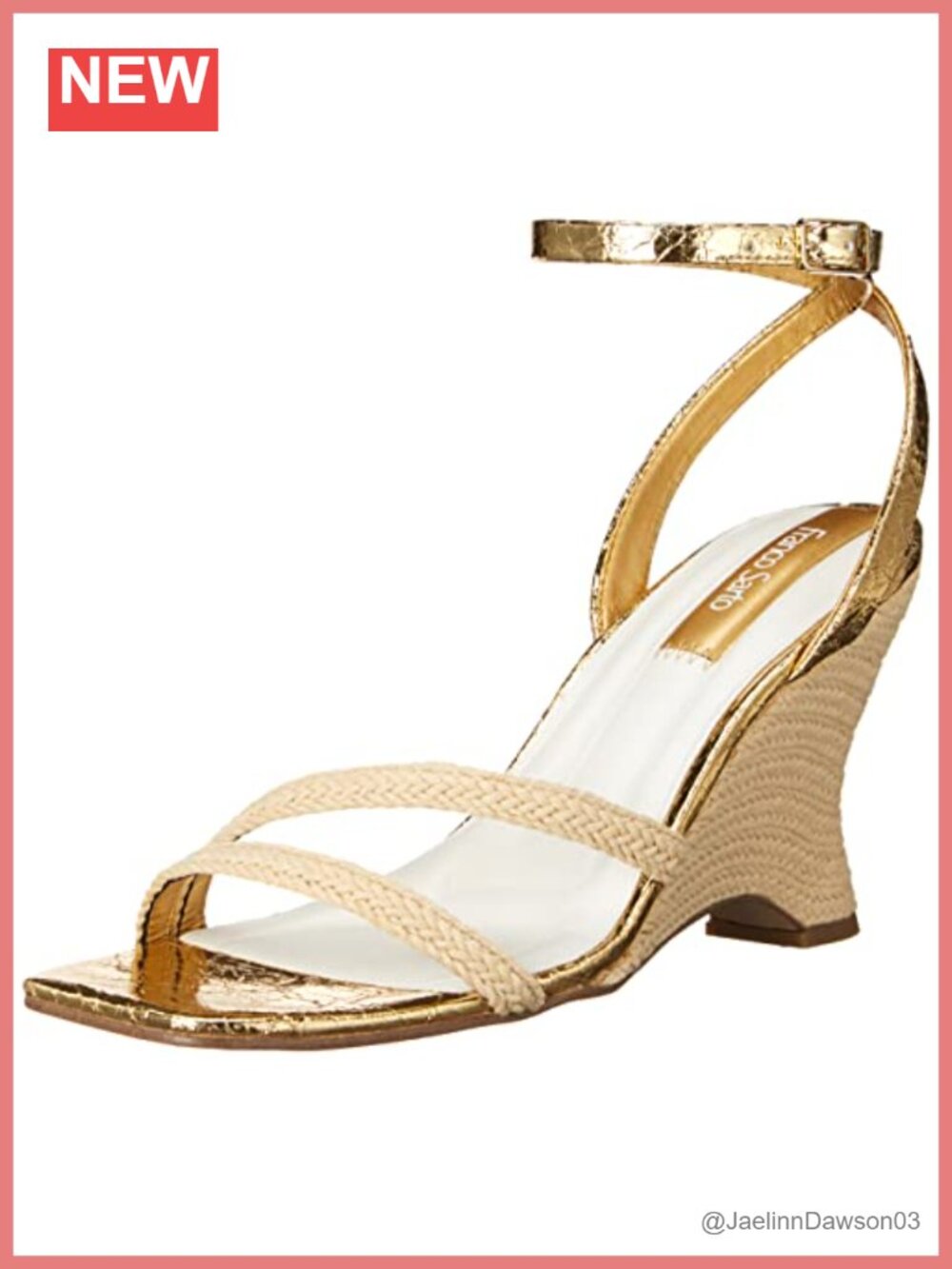 Franco Sarto Women's L-franca2 Wedge Sandal Faux Leather Jute Ankle Strap